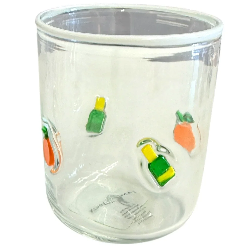 Anthropologie Juice Glasses Set of 2 Clear Orange Fruit 3D Applique Excellent - Picture 2 of 7